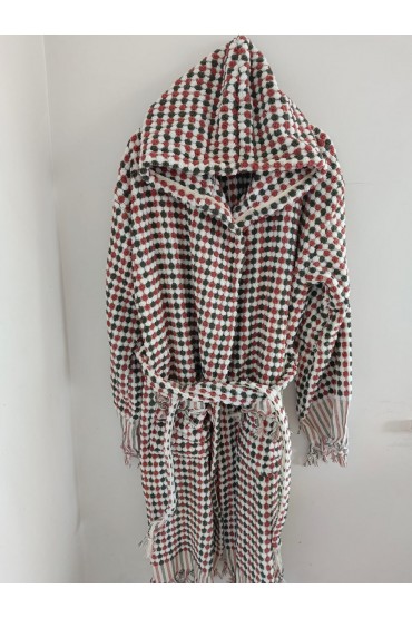 Bubble Handwoven Robe - Terracotta and khaki color