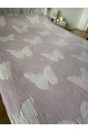 Purple Handwoven Muslin Bedspread with Butterfly Pattern